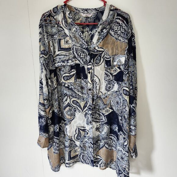 Tops - Allison Daley Sheer Paisley Blouse Womens 24W Long Sleeve Button Up Top